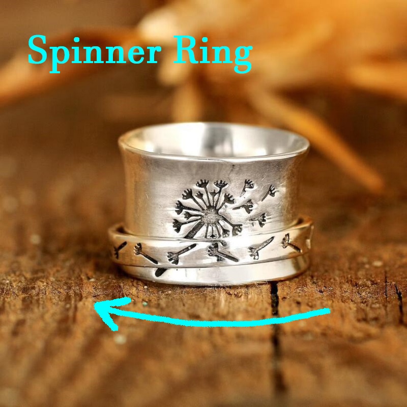 Retro Dandelion Fidget Spinner Rings for Women Anti Stress Anxiety Ring Rotatable Carved Spinning Ring Vintage Gothic Jewelry