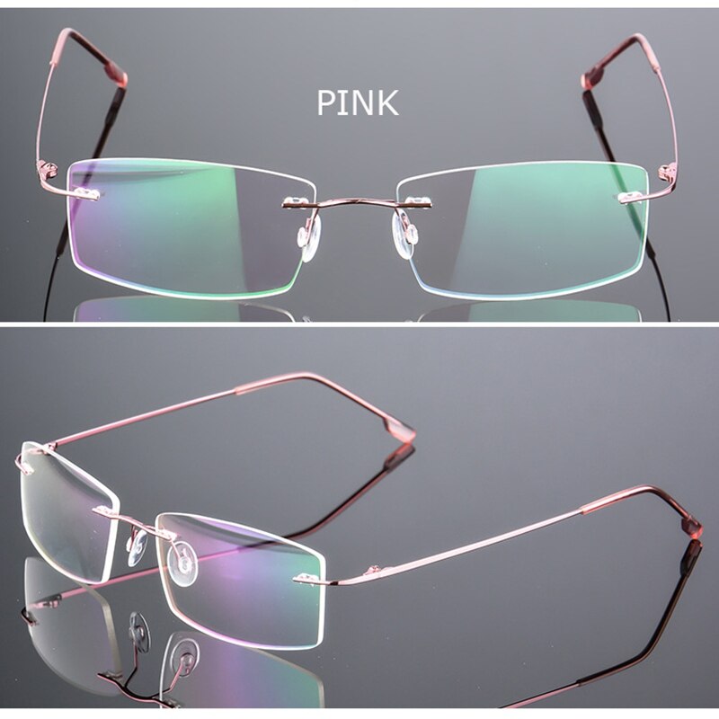 Spectacle Frame Eyeglasses Men Women Rimless Computer Optical Female Male Transparent Clear Lens Glasses Frame QF246: QF246 Pink
