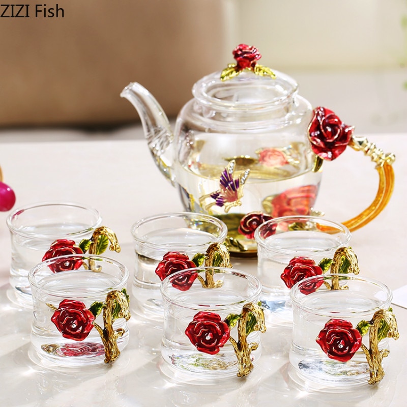 Glass Kung Fu Tea Set Teapot Seven-piece Set Tea Set Suit European Style Household Tea Set