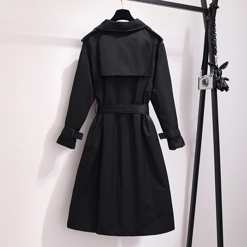 Efterår vinter plus size frakke til kvinder store afslappede løs støv lange frakker trench med bælte rød sort 3xl 4xl 5xl 6xl 7xl