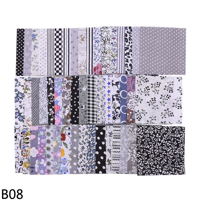 Tecidos quadrados de algodão 50 peças, 10*10cm mix tecido de patchwork costura acolchoado tecido para patchwork bordado diy feito à mão material: B08 gray black