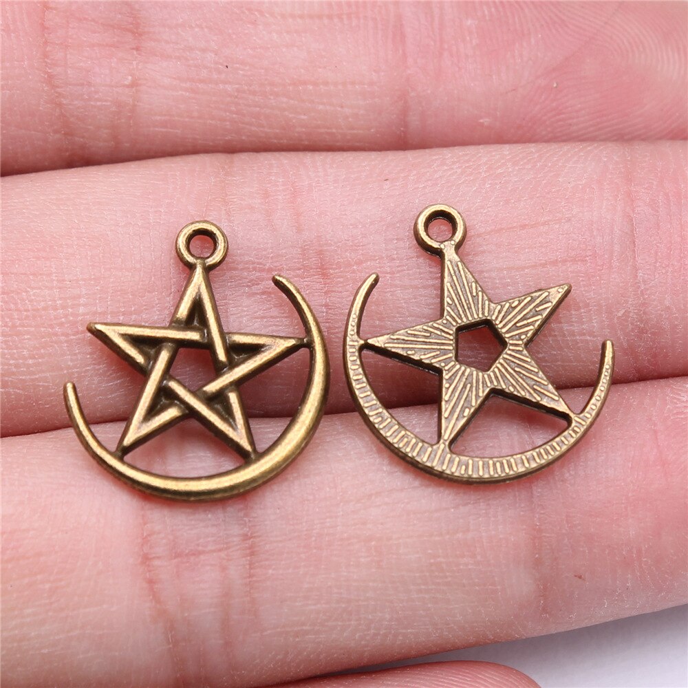 Pendentifs en forme d'étoile pentagramme, 20 pièces, pendentifs de couleur Bronze et argent, fabrication de bijoux anciens, artisanat fait à la main