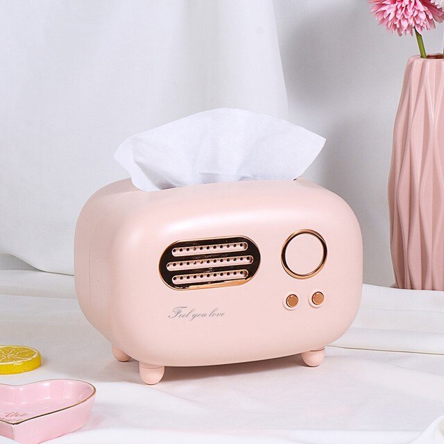 Radio Model Tissue Box Desktop Paper Holder Towel Storage Napkin Case Organizer Ornament Craft Wet Wipes Dustproof Storage Box: Pink