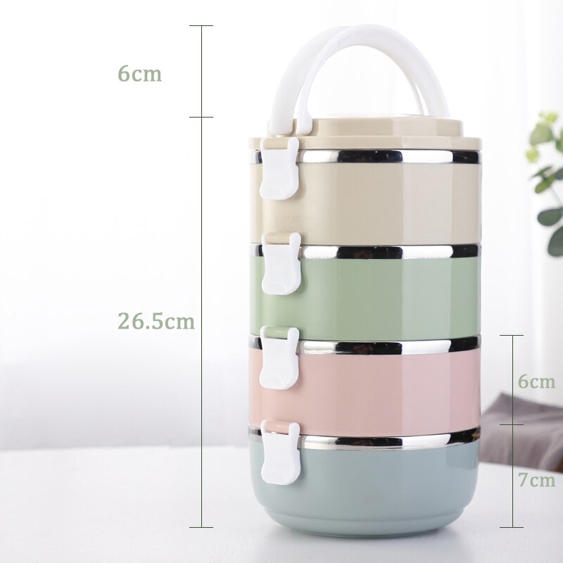 Rvs lunchbox milieuvriendelijke plastic thermische voedselcontainer draagbare lunchbox voor kinderen kantoor school bento lunchbox: Meerkleurig 4- laags