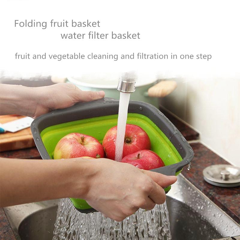 2 stuks siliconen opvouwbare zeef, afvoermand, fruit, groentewasbakje, keukengereedschapsets, vierkante organizer, opberger