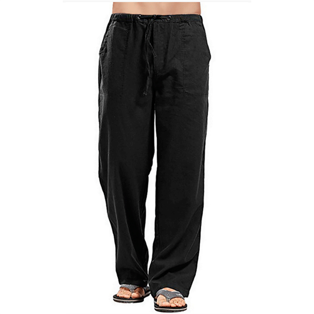 Heren katoenen linnen broek zomer effen kleur ademende linnen broek mannelijke casual elastische taille fitnessbroek
