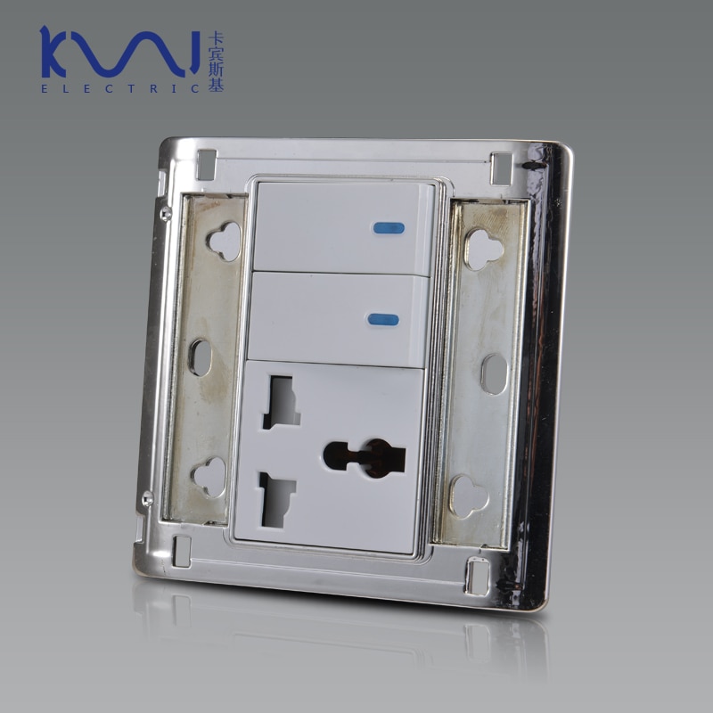 COSWALL Wall Electrical Socket Universal 3 Hole Power Outlet With 2 Gang 2 Way Light Switch