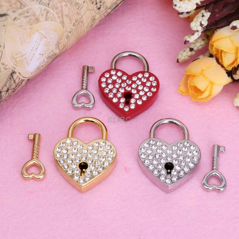 Diamantes Vintage antiguo estilo Mini arquería corazón candado llave con llave M13