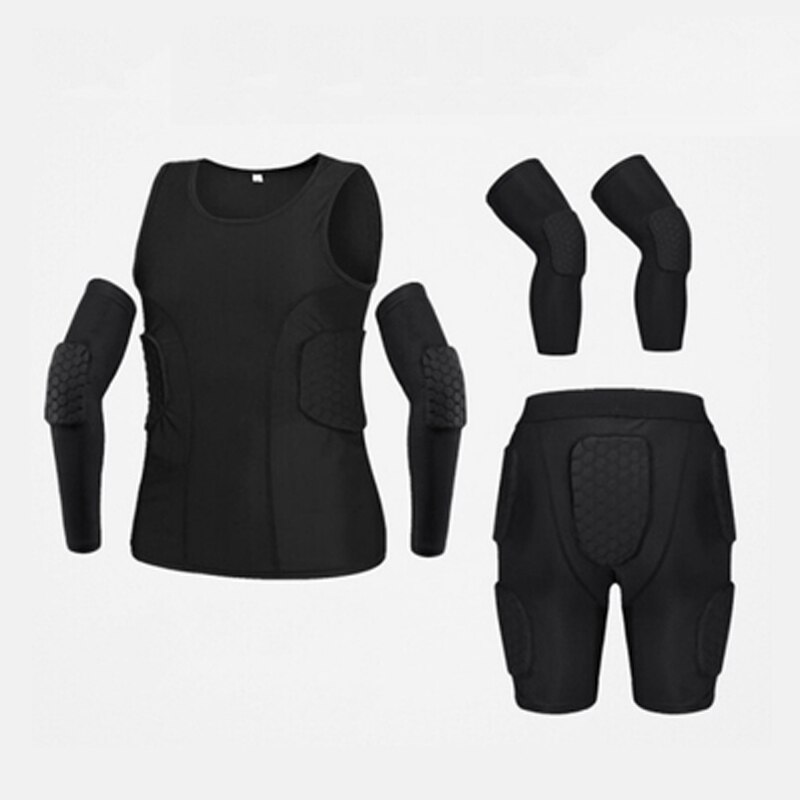 Mannen Sport Kneepad Elleboog Shock Guard Compressie Padded Shorts Shirt Vest Set Voetbal Basketbal Beschermende Gear Borst Rib Guards: Xl / Vest 6 set
