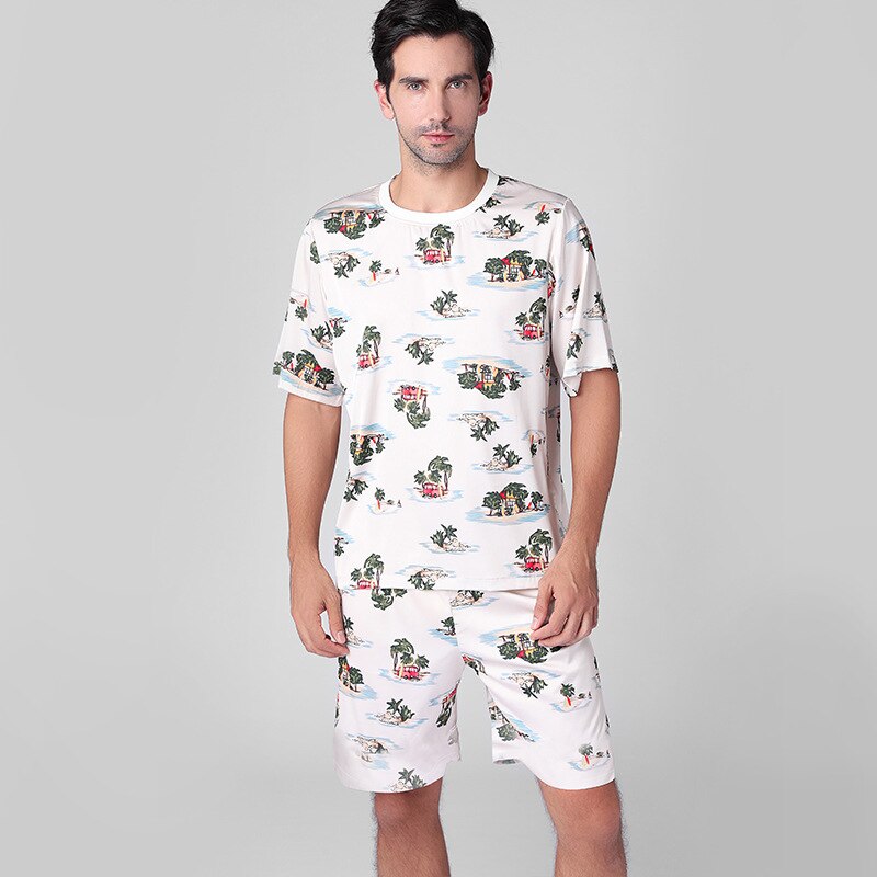 Pyjamas herre kortermet silke herre tynn løs stor størrelse hjemmedress 1768