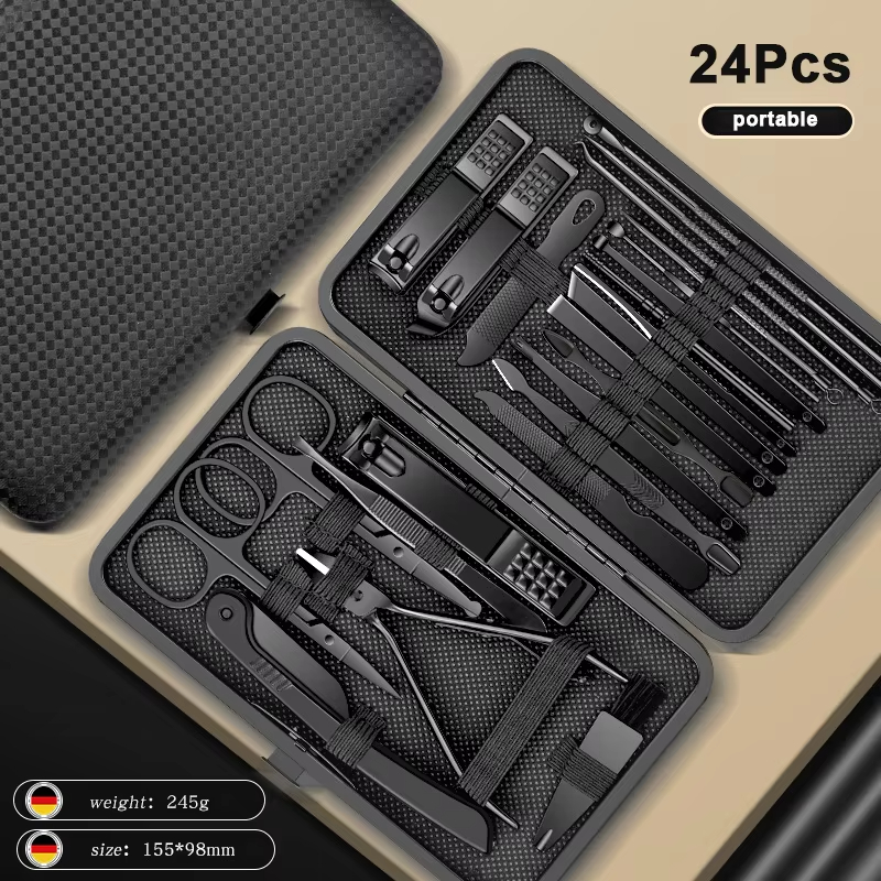 8/12/15/20/24pcs black Nail clipper set Pedicure knife Stainless steel Nail beauty tool Nail Care Trimmer Portable travel box: Light Grey