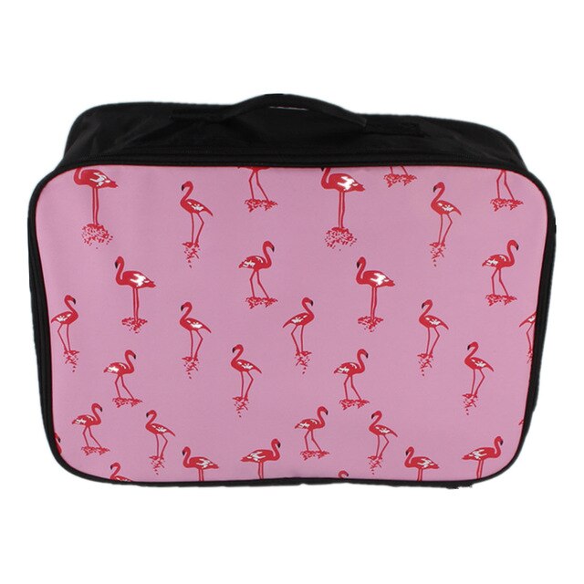 Bolso para cosméticos con caricaturas para mujer, estuches de maquillaje portátil, gran capacidad, almacenamiento de artículos de aseo, bolso organizador de maquillaje, bolsa de viaje,: Pink flamingo S