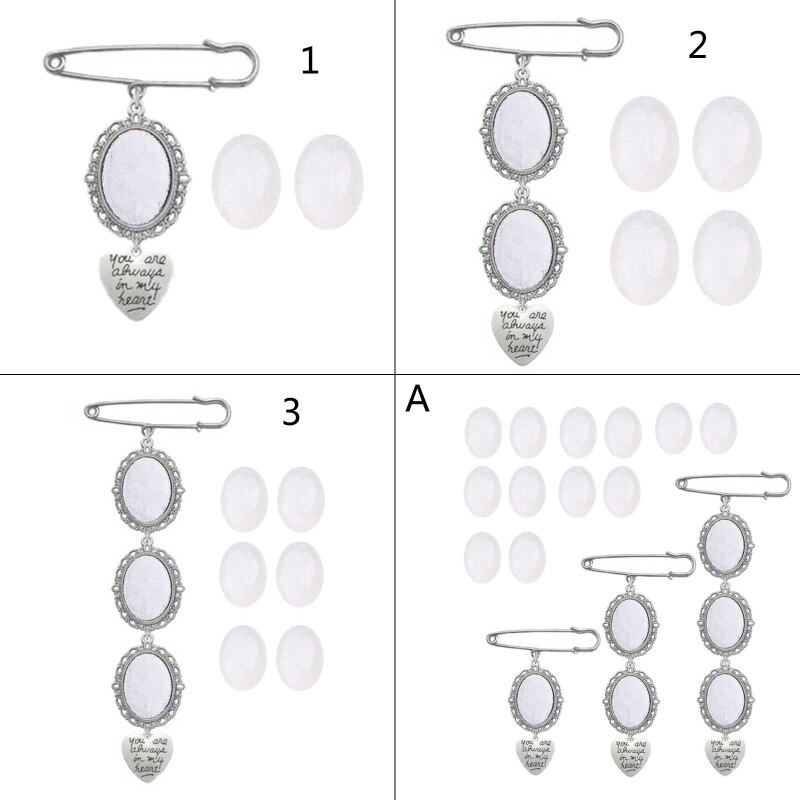 Kit de fabricación de broche y alfiler para fotos de ramo de boda, marco de encaje, Marco de imagen ovalado con colgante para vacaciones, corazón, H8WF