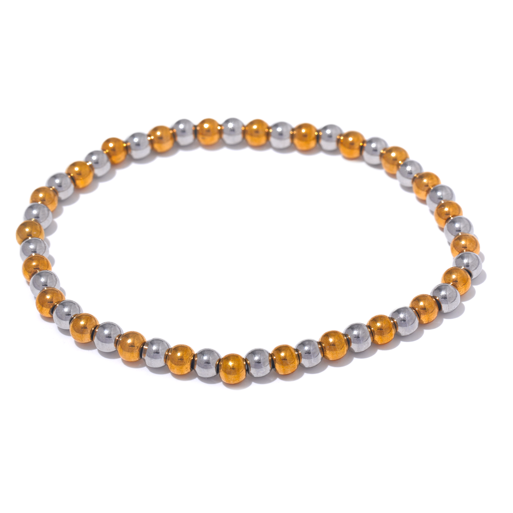 Yhpup 3/4/5/6 MM cuentas de acero inoxidable pulsera elástica hecha a mano diaria brazalete impermeable muñeca al por mayor joyería de Color dorado para hombres: Marrón rojizo