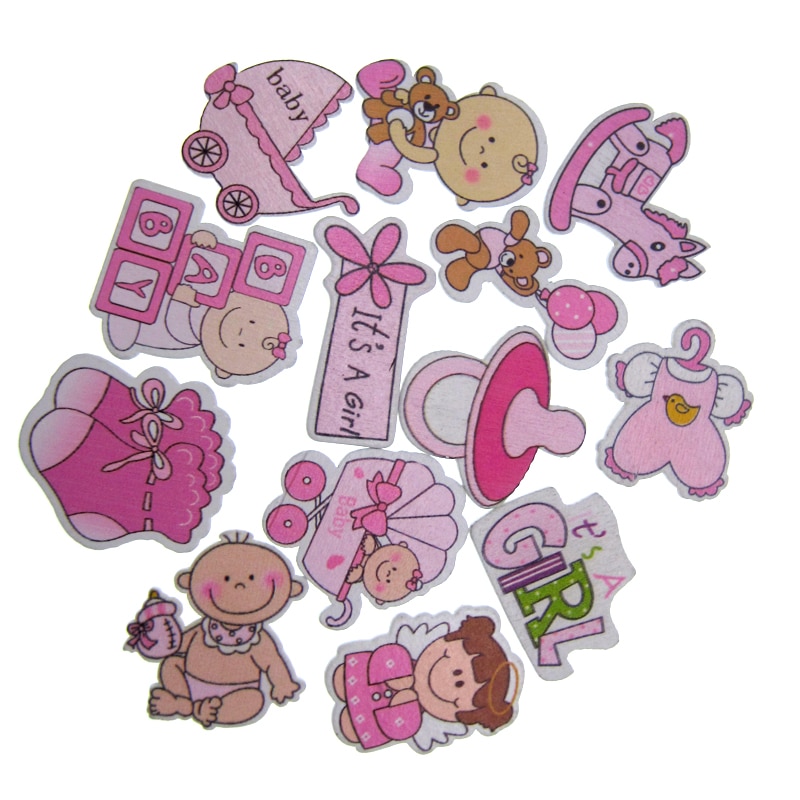 20/40Pcs Gemengde roze geschilderd hout ambachten Knoppen Cartoon baby douche houten knoppen voor scrapbooking Party DIY Decoraties