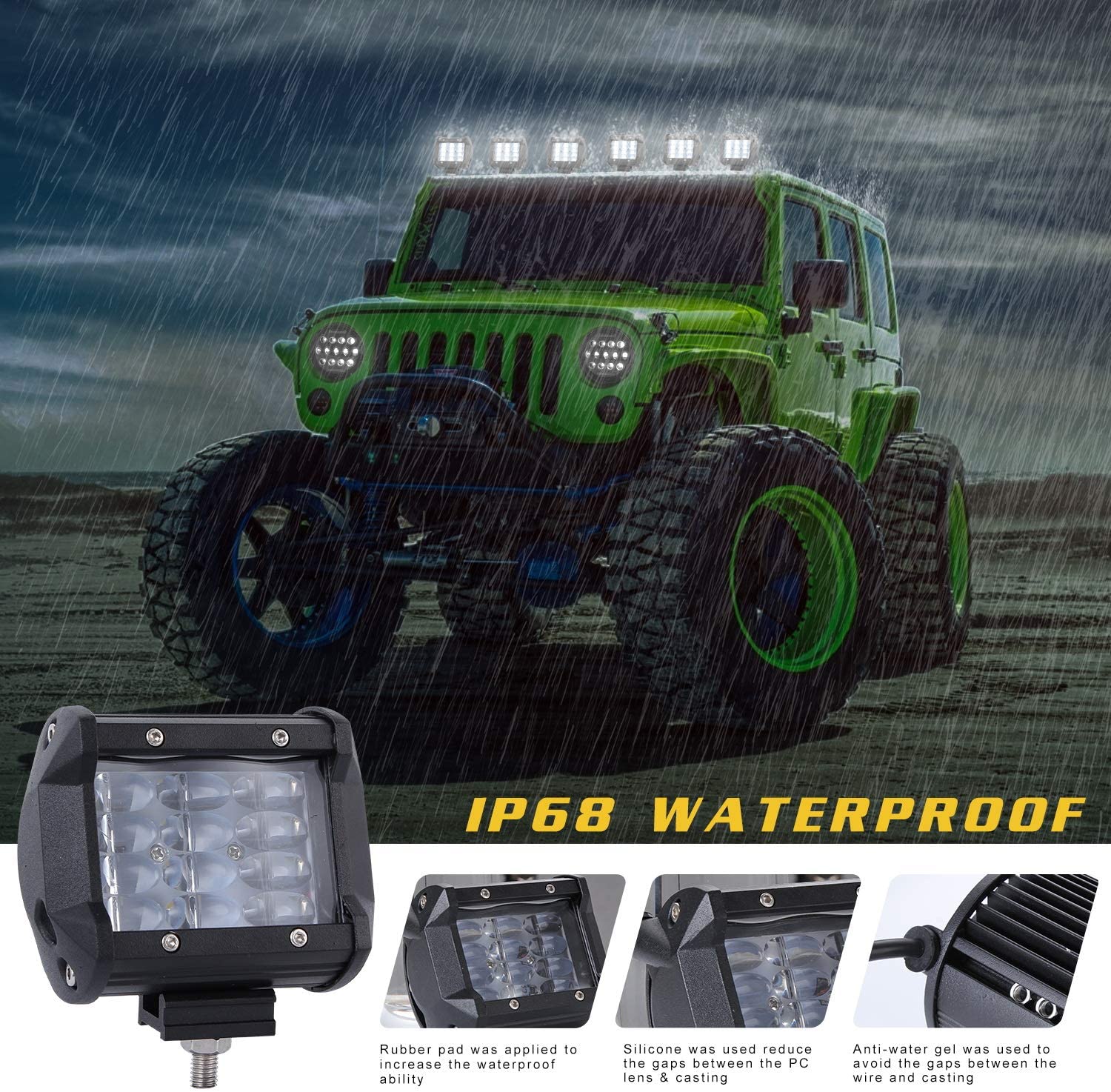 Barra de luz LED de trabajo todoterreno, faro antiniebla auxiliar de 4 pulgadas para coche, SUV, camión, barco, conducción, motocicleta, 12V, 24V, WAGON, 4x4