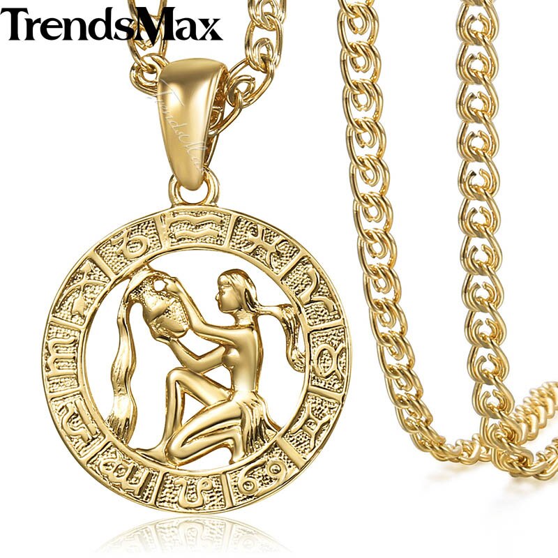 Women Men Aquarius Zodiac Sign Necklace 585 Rose Gold Chain Necklace party Jewelry GP287: GP367 19.6inch Chain