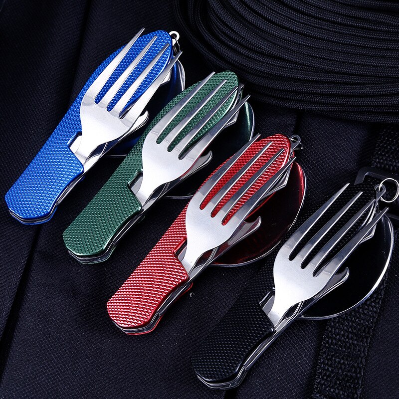 Portable multi tool cutlery multitool flatware utensil bottle can opener fold Spork fork tableware Picnic camp spoon knife