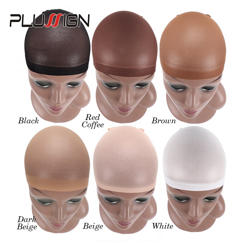 Plussign strømpehette for parykker 2 stk hårnett for parykker skallet cap beige brun nylonstrømpe parykkhette elastisk hårhette