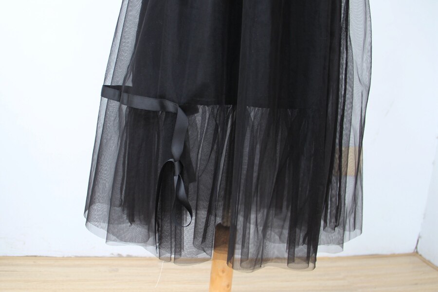 Autumn and winter mesh skirt women bust skirt A-line dark black skirt double layers half slip