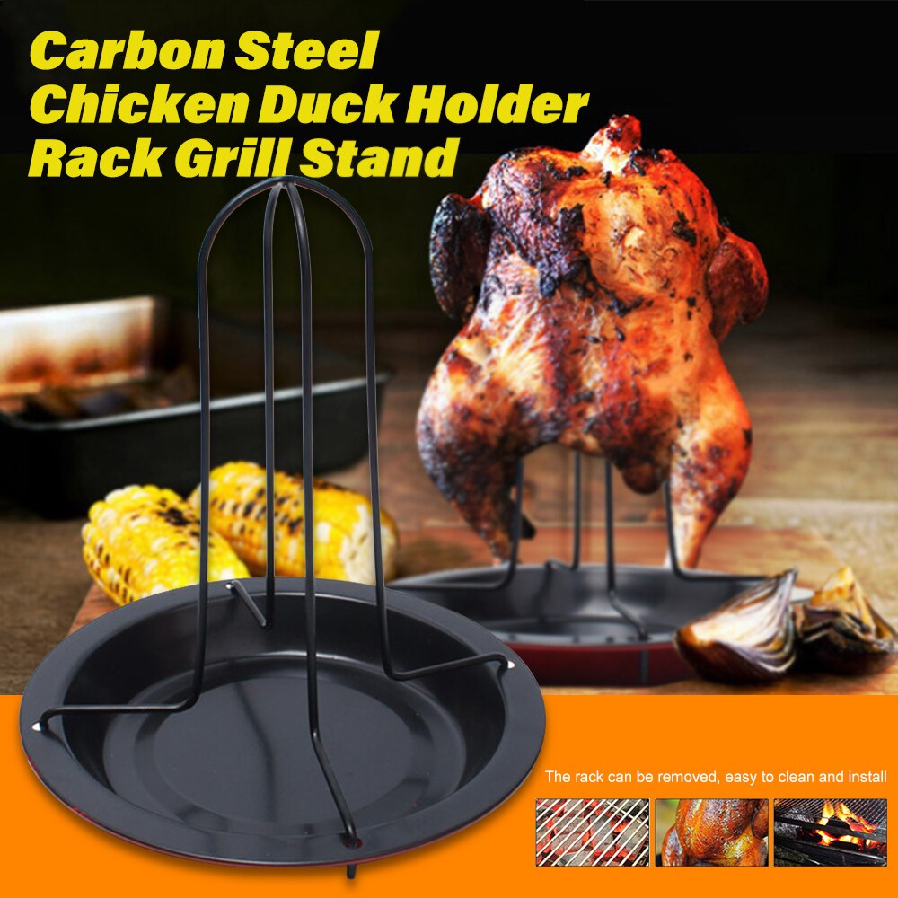 Kip eend houder bbq braadrek keuken barbecue grill standaard koolstofstalen bakplaat kampeerbakvorm kalkoen vork plank  z30