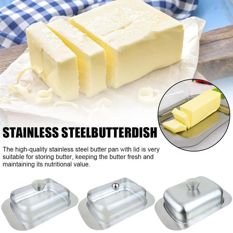 Restaurant Stainless Steel Butter Pan With Lid Cheese Tray Kitchen Keeper Storage Tableware Container Box Dish S1D8
