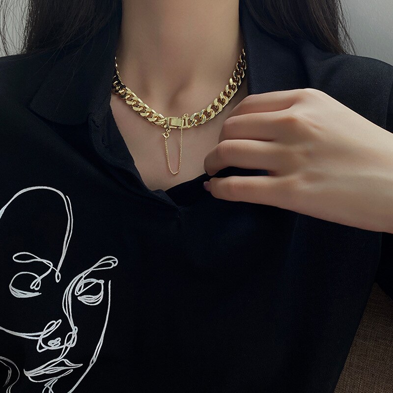 Cubaanse Korte Ketting Rvs Solid Vrouwen Persoonlijkheid Veelzijdige Hip Hop Ketting Hanger Ketting Partij Sieraden: JSXL01