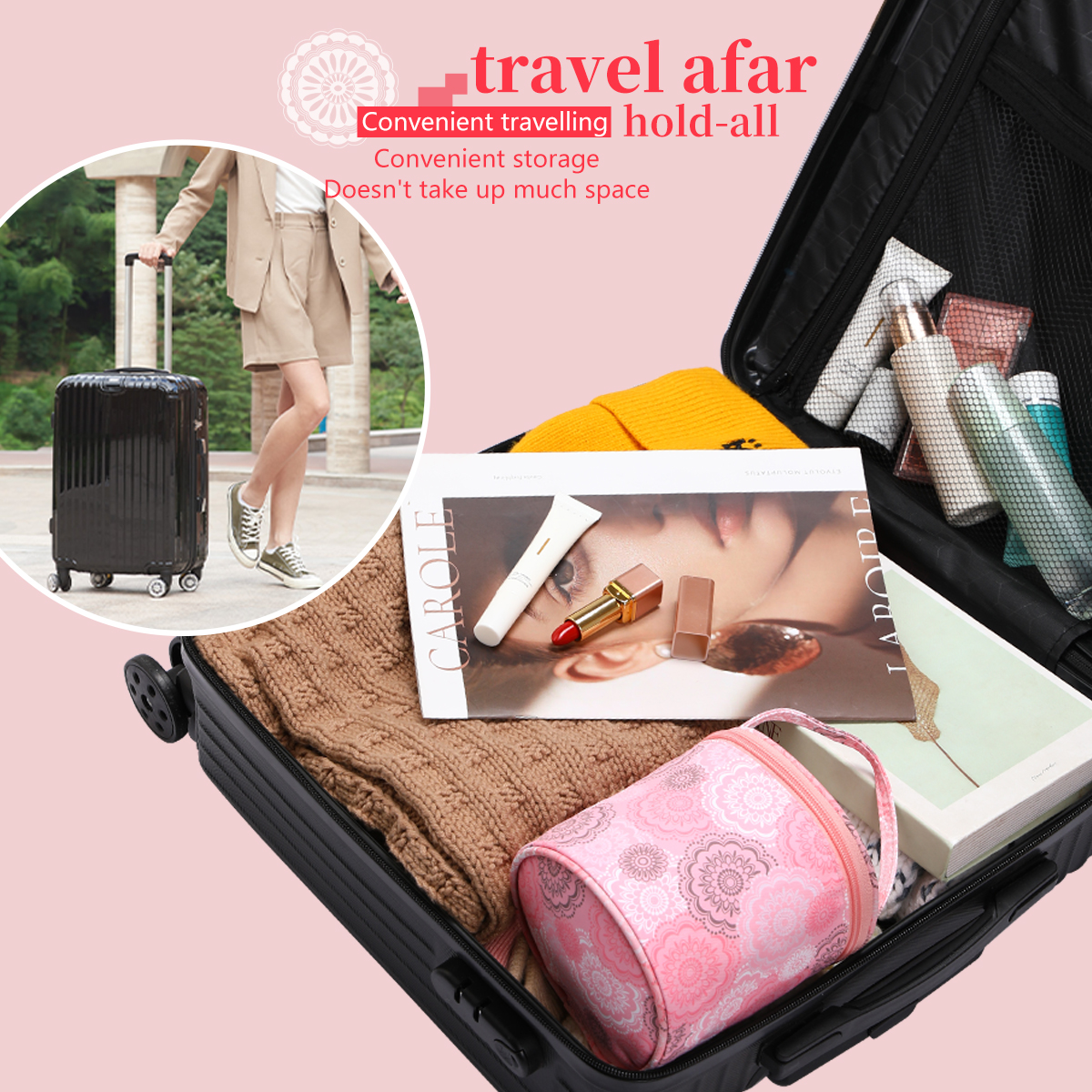 Bolsa de almacenamiento de hilo pequeña, bolso de mano vacío con flores para tejer, bolsa impermeable con ganchos de ganchillo para accesorios de costura, herramientas de