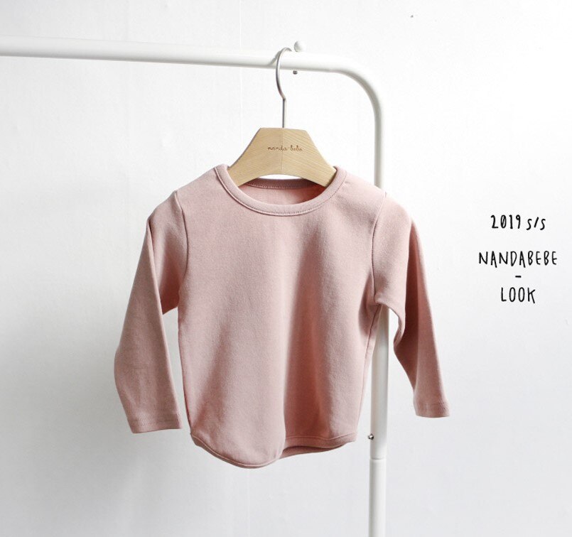 Baby Katoen Ronde Hals T-shirt Voor Jongens En Meisjes, Eenvoudige En Veelzijdige Elastische Binnenste Base T-shirt Lente: Roze / 80cm