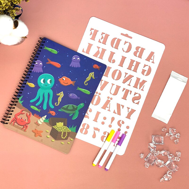 Magic Water Drawing Notebook Herbruikbare Coloring Doodle & Magic Pen Tekentafel Educatief Speelgoed Voor Kinderen Kids: SeaWorld 8 Page 6Pen