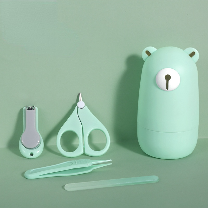 4 Stks/set Baby Nagelknipper Pak Speciale Anti-Knippen Vlees Clippers Voor Pasgeborenen Cartoon Opbergdoos Baby Items Essentials: Little bear green