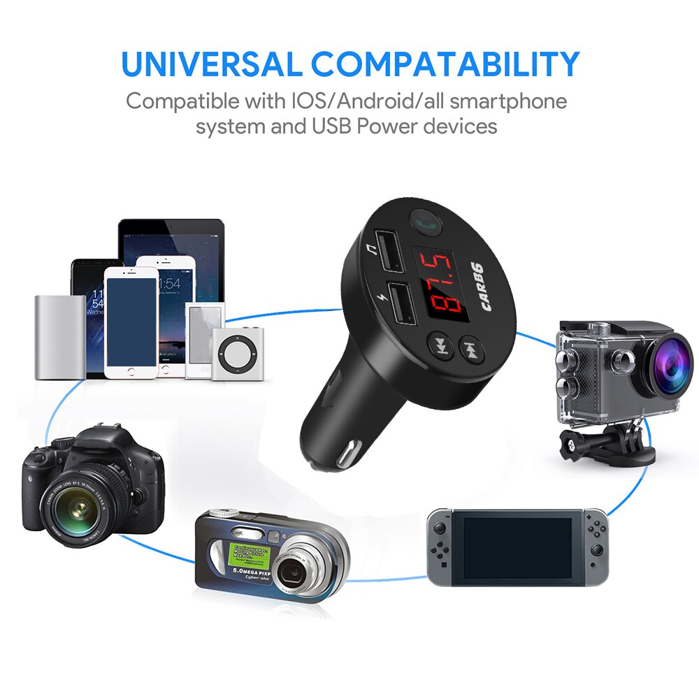12V~24V Voice play FM Transmitter Car Bluetooth 5.0 Car MP3 Player Handsfree Car Kit TF U disk Dual USB Phone Charger Adapter