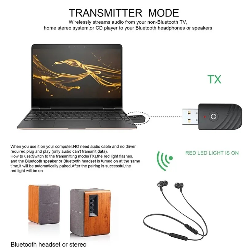 MnnWuu-USB 3 em 1 adaptador Bluetooth 5.0, receptor de áudio, transmissor, 3,5mm AUX, estéreo, TV, PC, computador, acessórios do carro