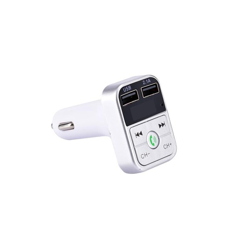 Handsfree transmisor fm bluetooth bilsett fm radiosender bil  mp3 spiller usb lader hurtiglading mobiltelefon modulator: Sølv