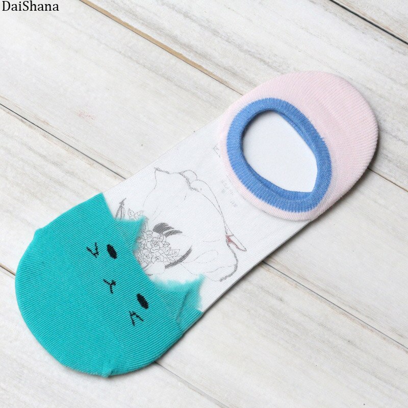 5 pares de verão dos desenhos animados meias de gato bonito animal meias femininas engraçado invisível meias femininas algodão transparente barco dropship: 1