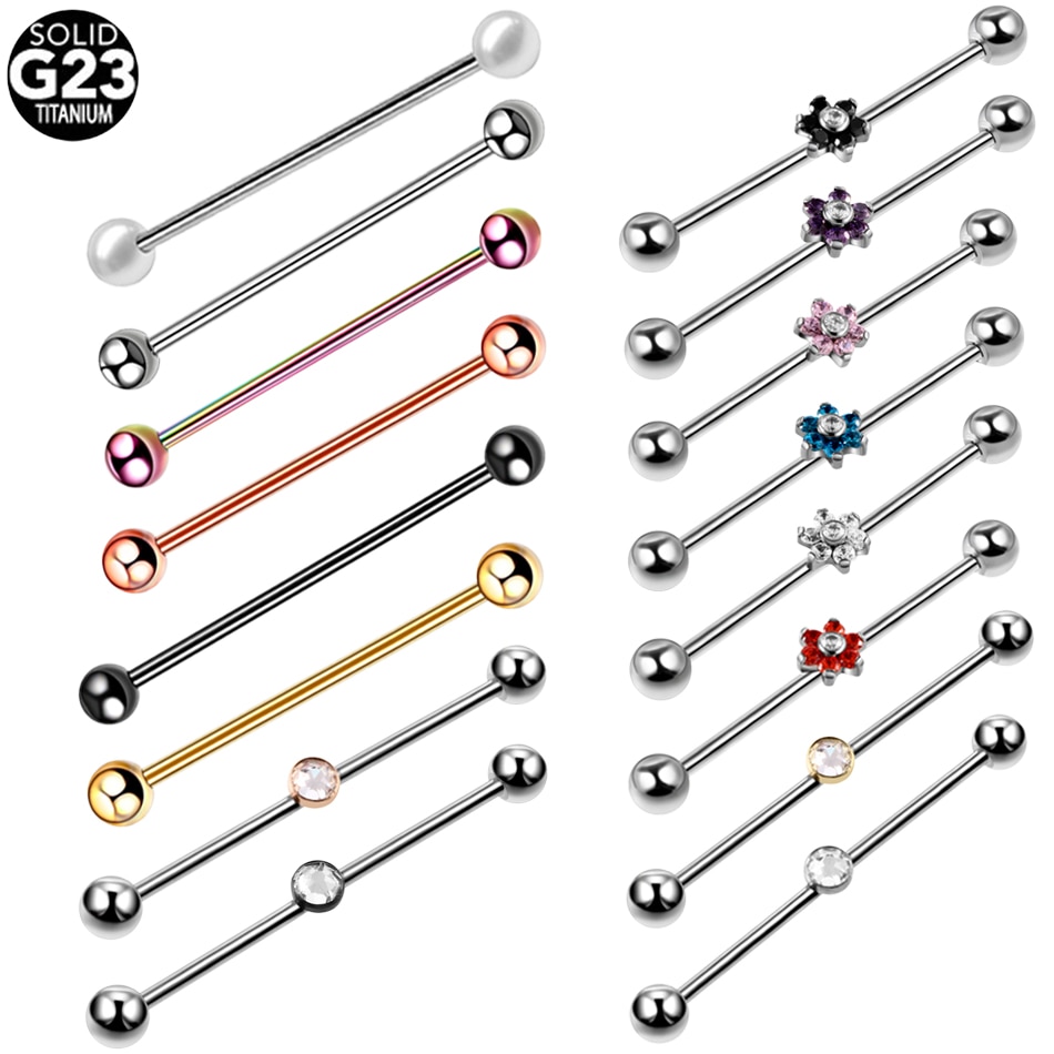 SWANJO 1PC 14G G23 Titanium Industrial Piercings Industrial Barbell Gem Top Removable Earrings Tragus Ear Gauge Body Jewelry