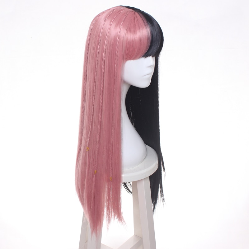 ccutoo Female's Melanie Martinez Synthetic Half Black and Pink 8 Small Braids Hair Cosplay Costume Wigs Heat Resistance Fiber