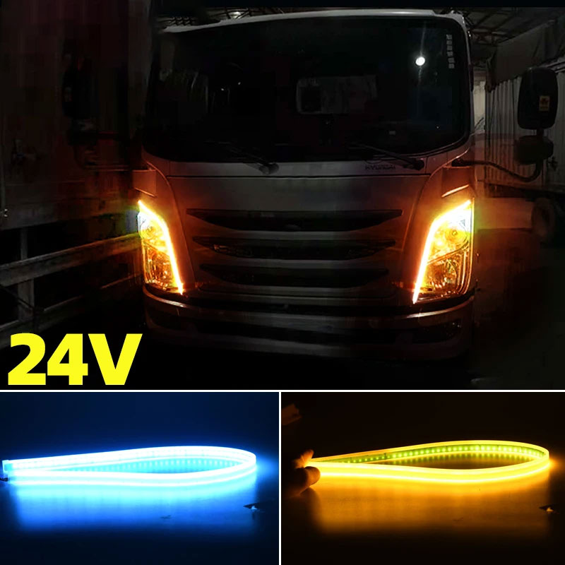 Luces de circulación diurna para camión de 24V, luz LED de intermitente que fluye, luz amarilla, arranque, escaneo dinámico, DRL, faro impermeable para camión