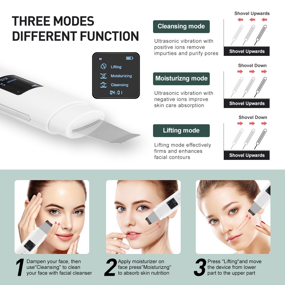 Ultrasonic Skin Scrubber Facial Peeling Pore Cleaner Exfoliator Face Sprayer Vacuum Blackhead Remover Spa Nano Facial Steamer