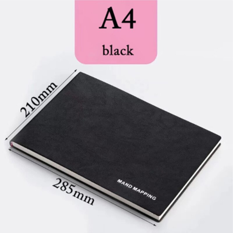 A4/B5 Notebook 200 Mand Mapping Pages Thicken Notepads For School Office Checkered Planner Notepad Agenda 3 Colors: A4 black