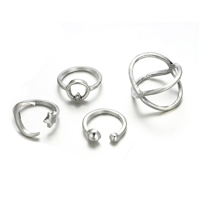 Tocona eenvoudige geometrische sterren maan zilverkleurige ringen voor vrouwen punk boho gezamenlijke vinger ringen set sieraden accessoires: 5498