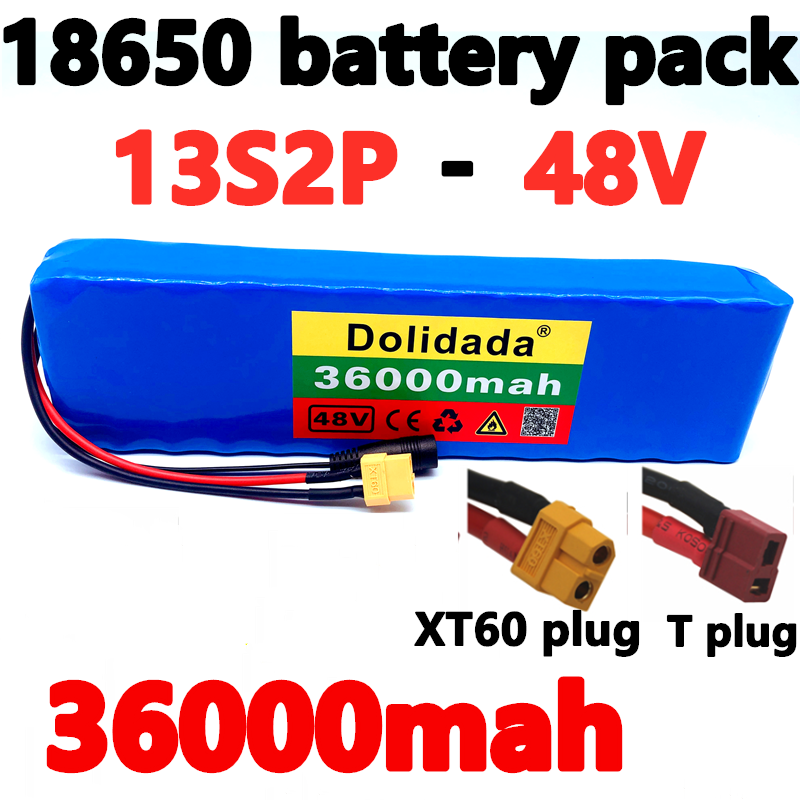 E-fahrrad batterie 48v 36Ah 18650 Lithium-ionen akku 13S2P Fahrrad Wandlung Bausatz bafang 1000w und 54,6 V 2A Ladegerät + XT60/T Stecker