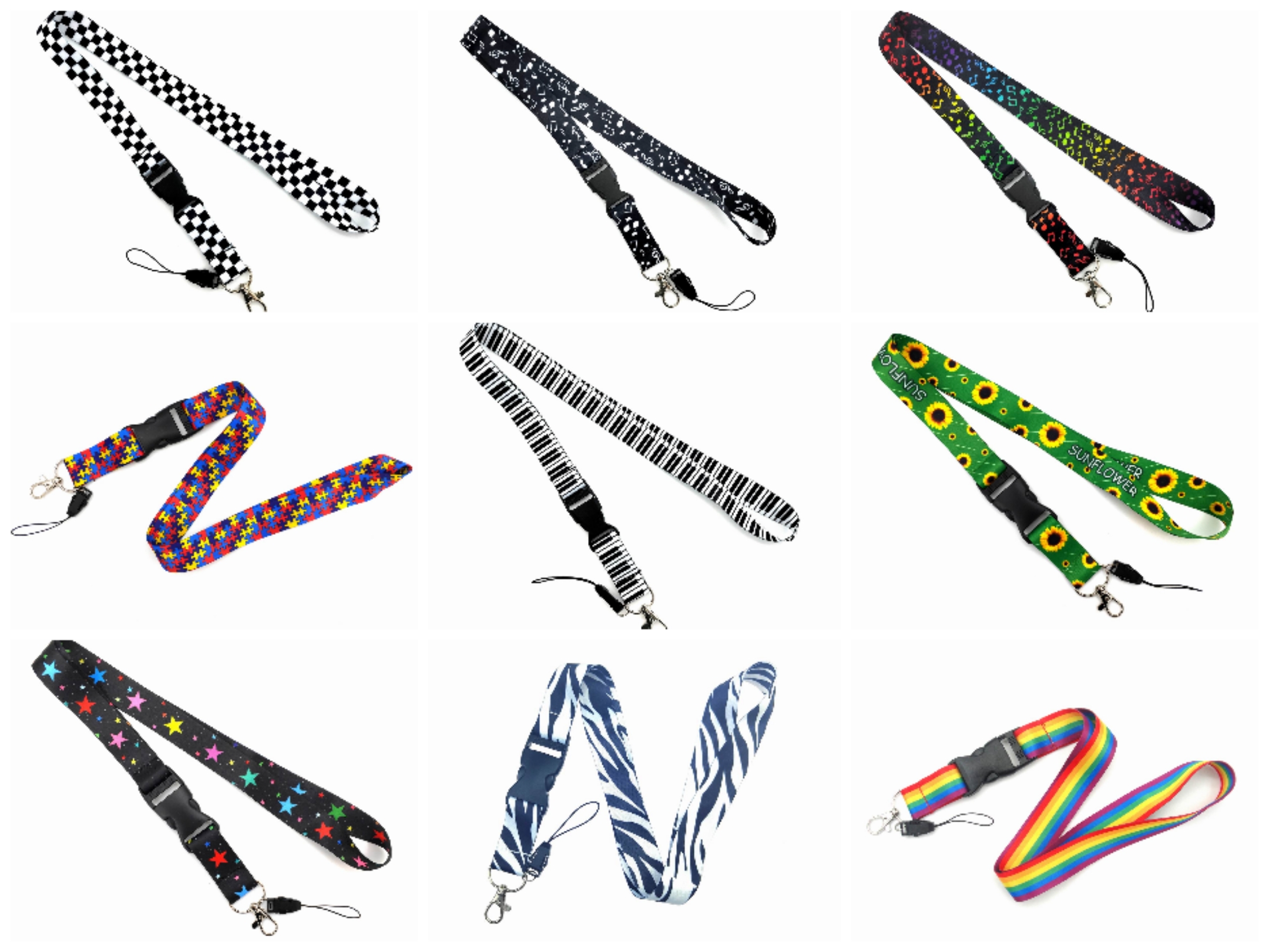 Llaveros de identificación de teléfono con cordón de nota salvaje de , patrón decorativo de tablero de ajedrez blanco y negro, cadena de billetera, llavero de colección de