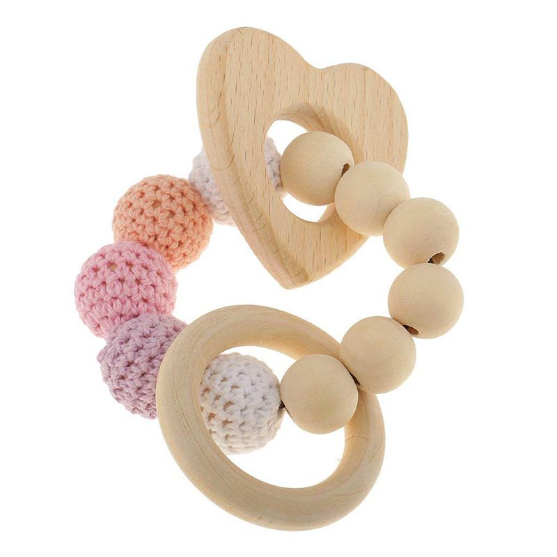 1 Pc Parel Tandjes Ringen Houten Baby Rammelaar Speelgoed Baby Tandjes Accessoires-Veelkleurige-Hart