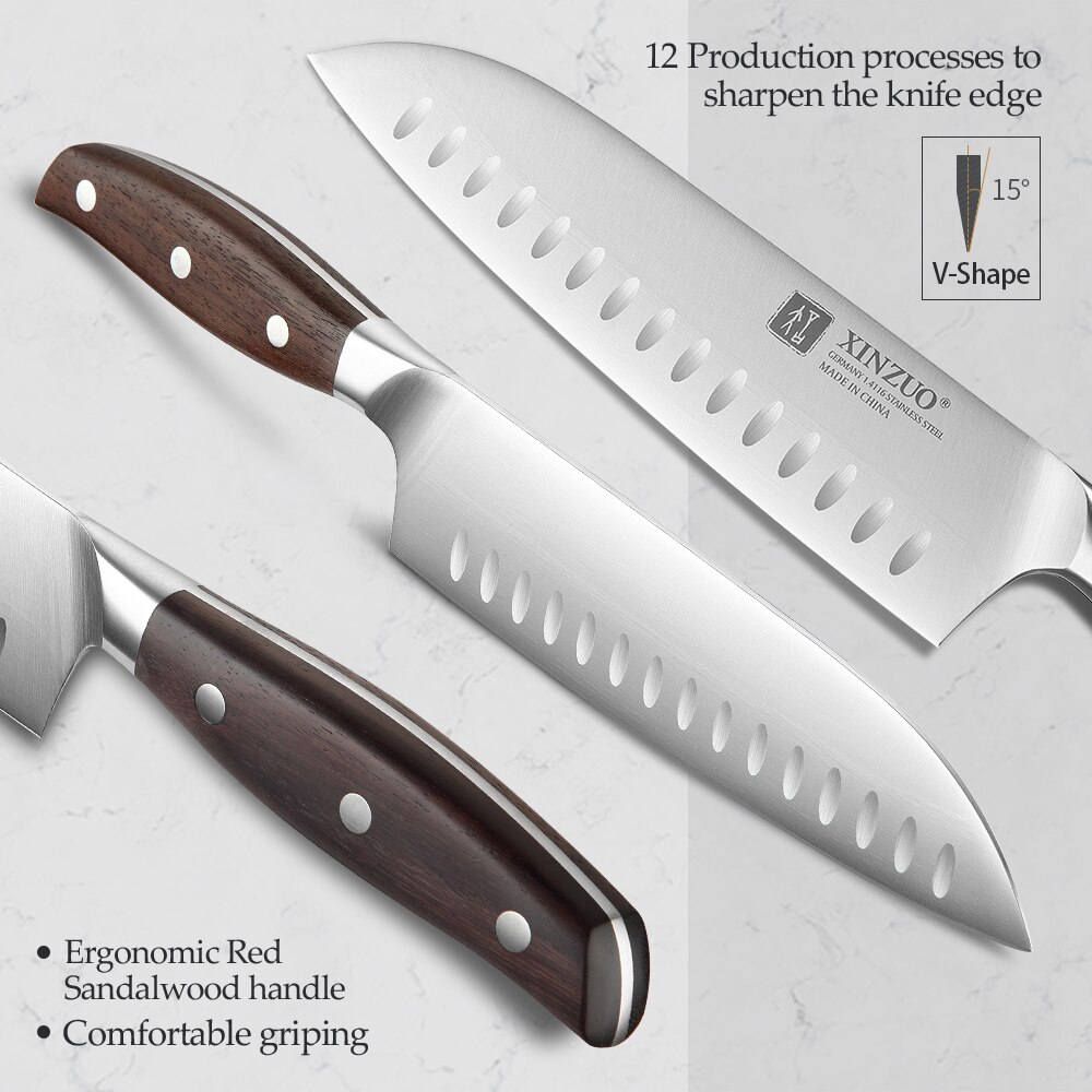 Xinzuo køkkenværktøj 3 stk køkkenkniv sæt værktøj kokkekniv tyskland 1.4116 køkkenkniv sæt i rustfrit stål palisander håndtag