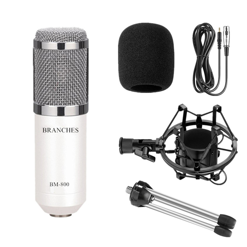 BM-800 Condenser Microphone Kit:Microphone For Computer+Shock Mount+Foam Cap+Cable As BM 800 Microphone BM800: Package1 White