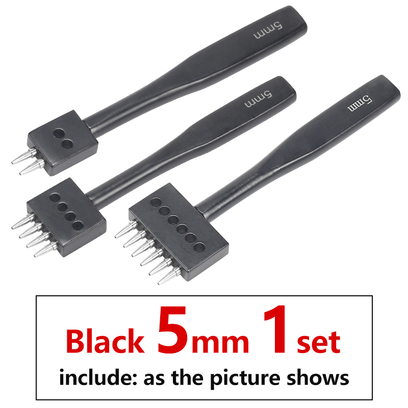 Leather Hole Punch Craft, Round Hole DIY Sewing Chisel Leather Working Tool, 4 5 6mm Spacing Leather Hole Punch, 2/4/6/Holes: 5MM-1set