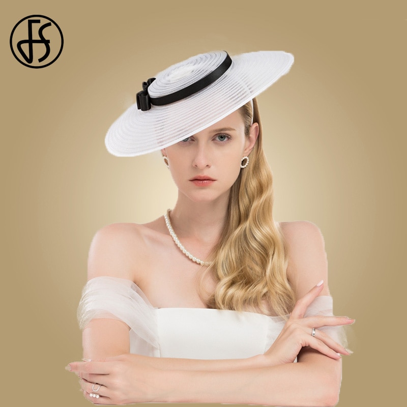 Fs veľké čierne kostolné klobúky klobúky so širokým okrajom fascinátory pre ženy biele kentucky derby dáma luk svadobné spoločenské šaty fedoras