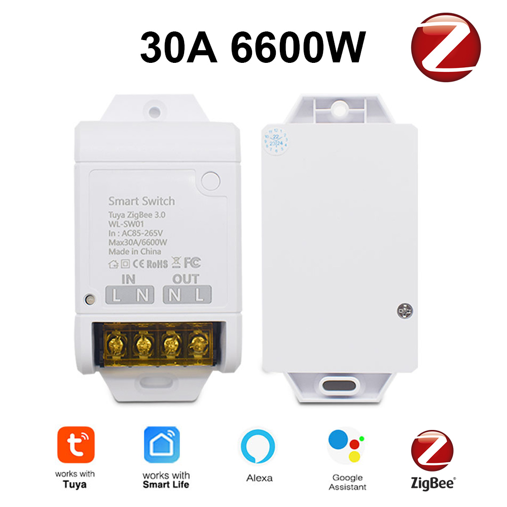 Smart Tuya Schakelaar WIFI / ZIGBEE 30A 6600W / 4000W Relaismodule Smart Life Draadloze Afstandsbediening Breaker Werk met Alexa