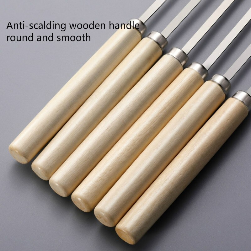 Wooden handle anti-scalding barbecue skewers can be reused 304 stainless steel metal barbecue skewers wide skewers